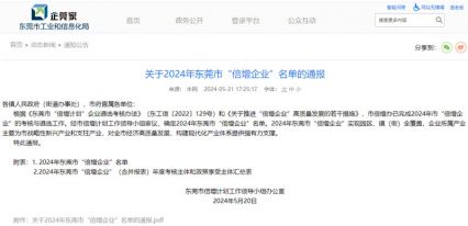 关于2024年东莞市“倍增企业”名单公布，黄金城入榜